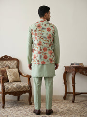 Men's Floral Printed Nehru Jacket with Kurta Pyjama Set ( 65KPWC 5586Pi 4160Pista )