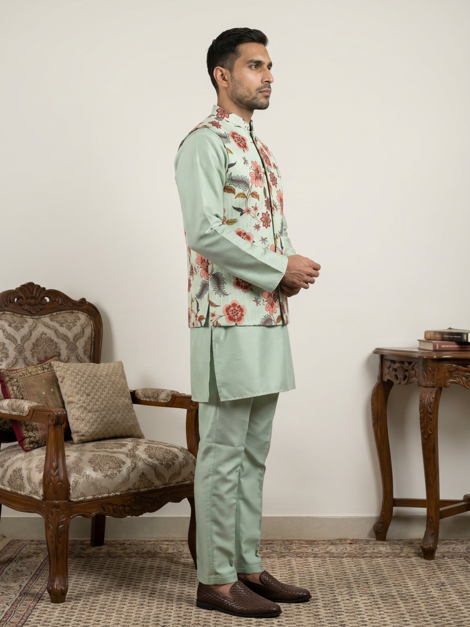 DesiQlo Men Printed Nehru Jacket and Kurta Pyjama Set - - 65 0pista
