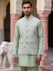Jacquard Woven Nehru Jacket With Kurta Set ( 65KPWC 5586Pi 4184Pista )