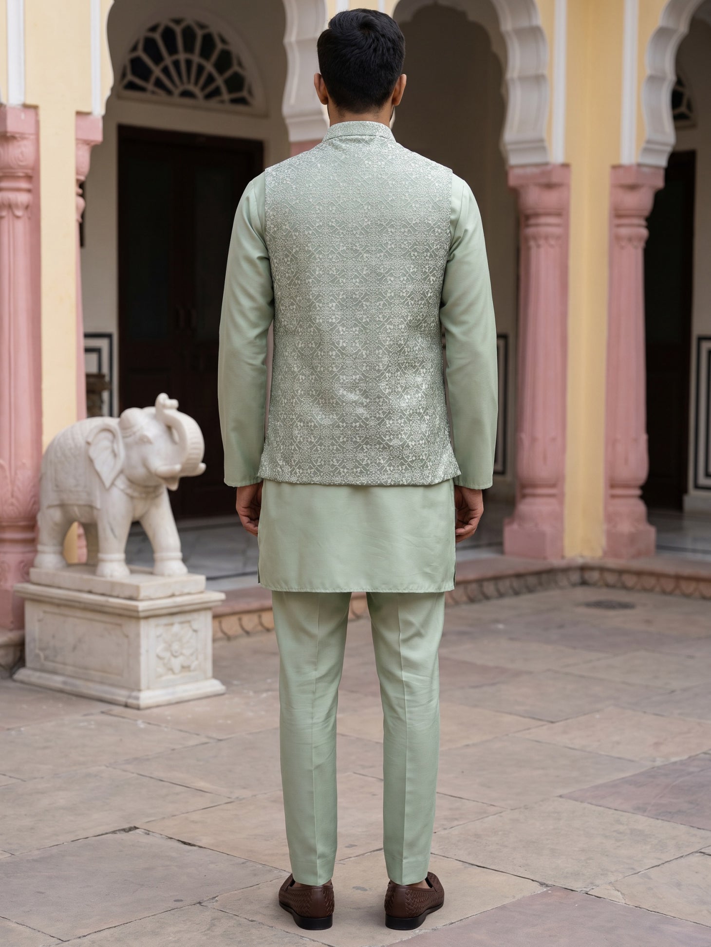 DesiQlo Men Woven Design Nehru Jacket and Kurta Pyjama  - 65 4pista