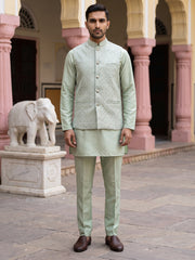 Jacquard Woven Nehru Jacket With Kurta Set ( 65KPWC 5586Pi 4184Pista )