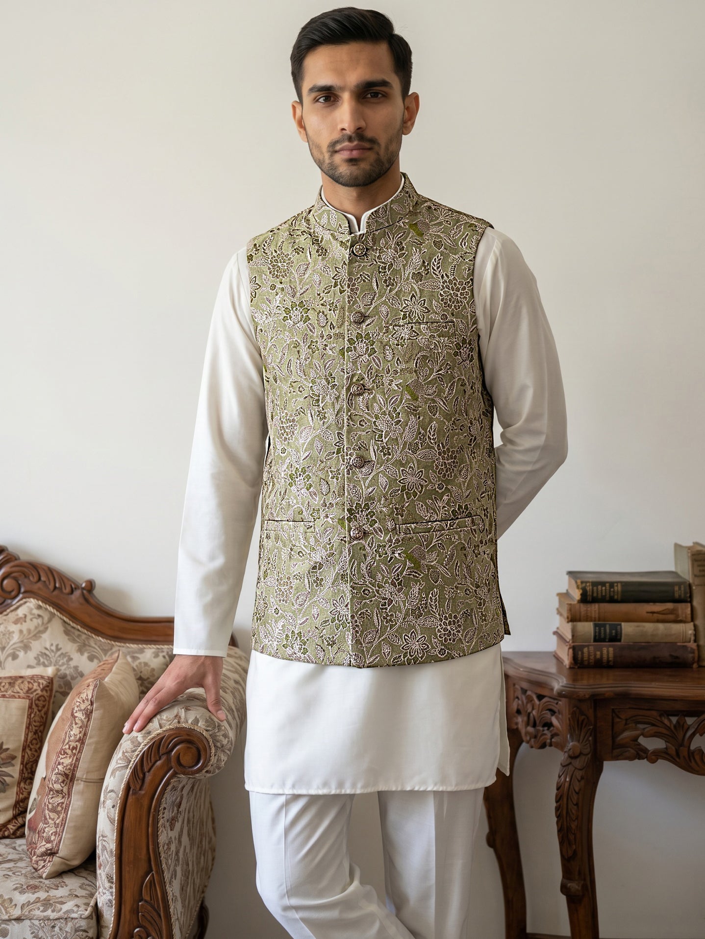 DesiQlo Men Woven Design Nehru Jacket and Kurta Pyjama  - 65 5pis 3