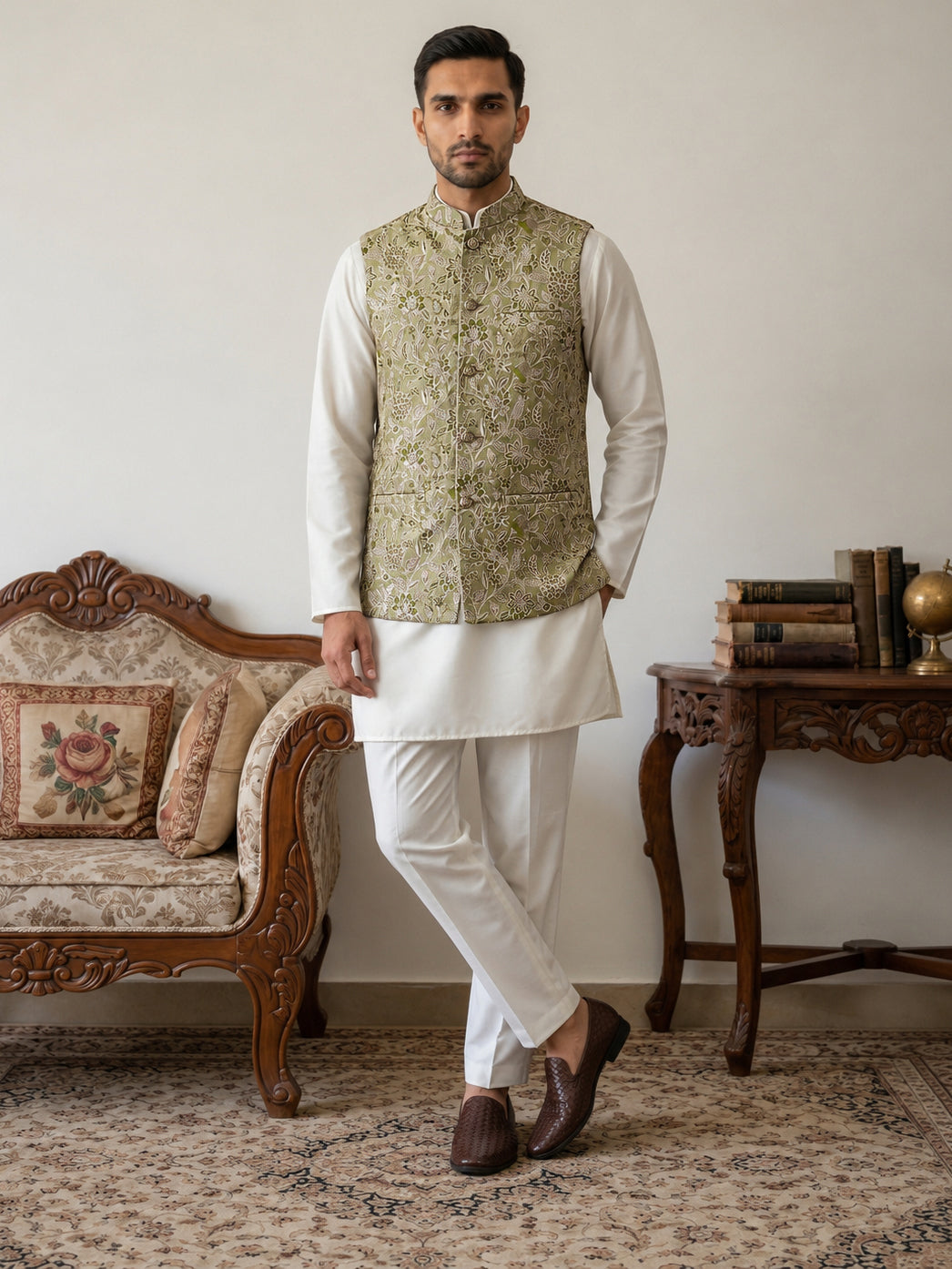 DesiQlo Men Woven Design Nehru Jacket and Kurta Pyjama  - 65 5pis 3