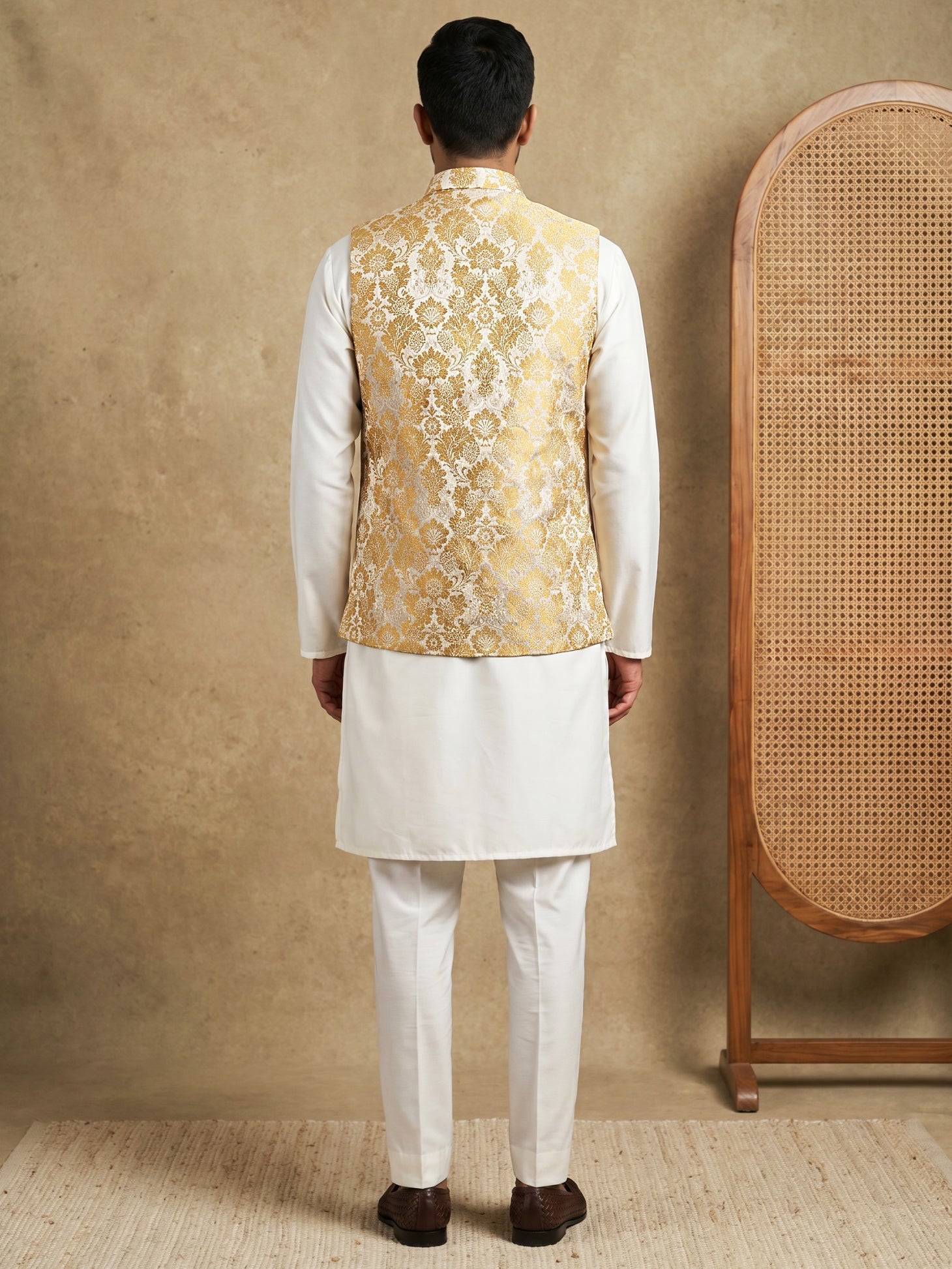 DesiQlo Men Woven Design Nehru Jacket and Kurta Pyjama  - 65 yell 2