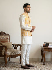 Ikat Print Cotton Blend Nehru Jacket With Kurta Set ( 65KPWC 5586W 4166Yellow )
