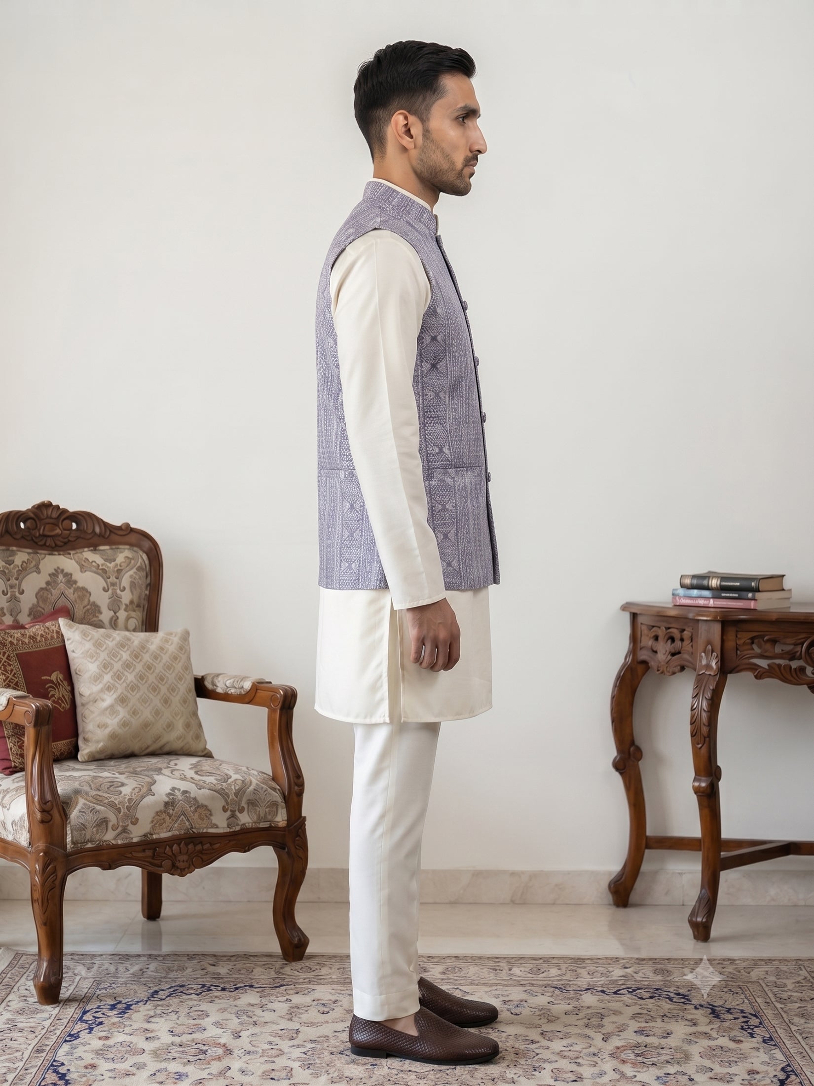 DesiQlo Men Embroidered Nehru Jacket and Kurta Pyjama S - 65 72blue