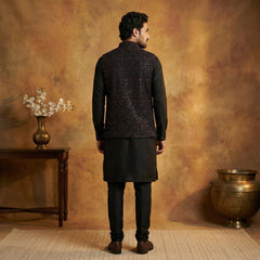 Men's Velvet Nehru Jacket With Solid Kurta Pyjama. ( 65KPWC 592B 4151Purple )