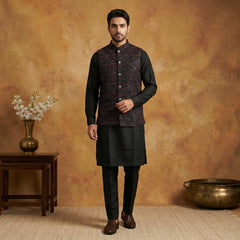 Men's Velvet Nehru Jacket With Solid Kurta Pyjama. ( 65KPWC 592B 4151Purple )