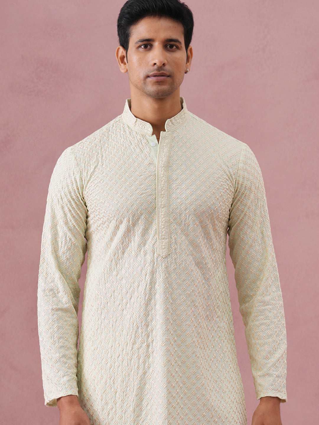 DesiQlo Men Embroidered Kurta Pyjama Set - Green - 65KP_P_5330Pista_S