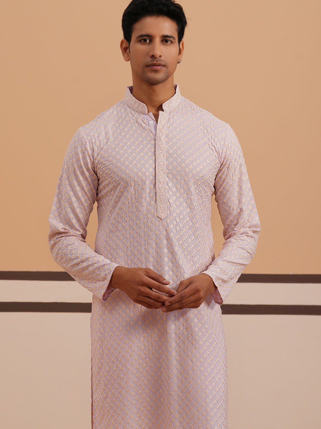 DesiQlo Men Embroidered Kurta Pyjama Set - Purple - 65KP_P_5330Purple_