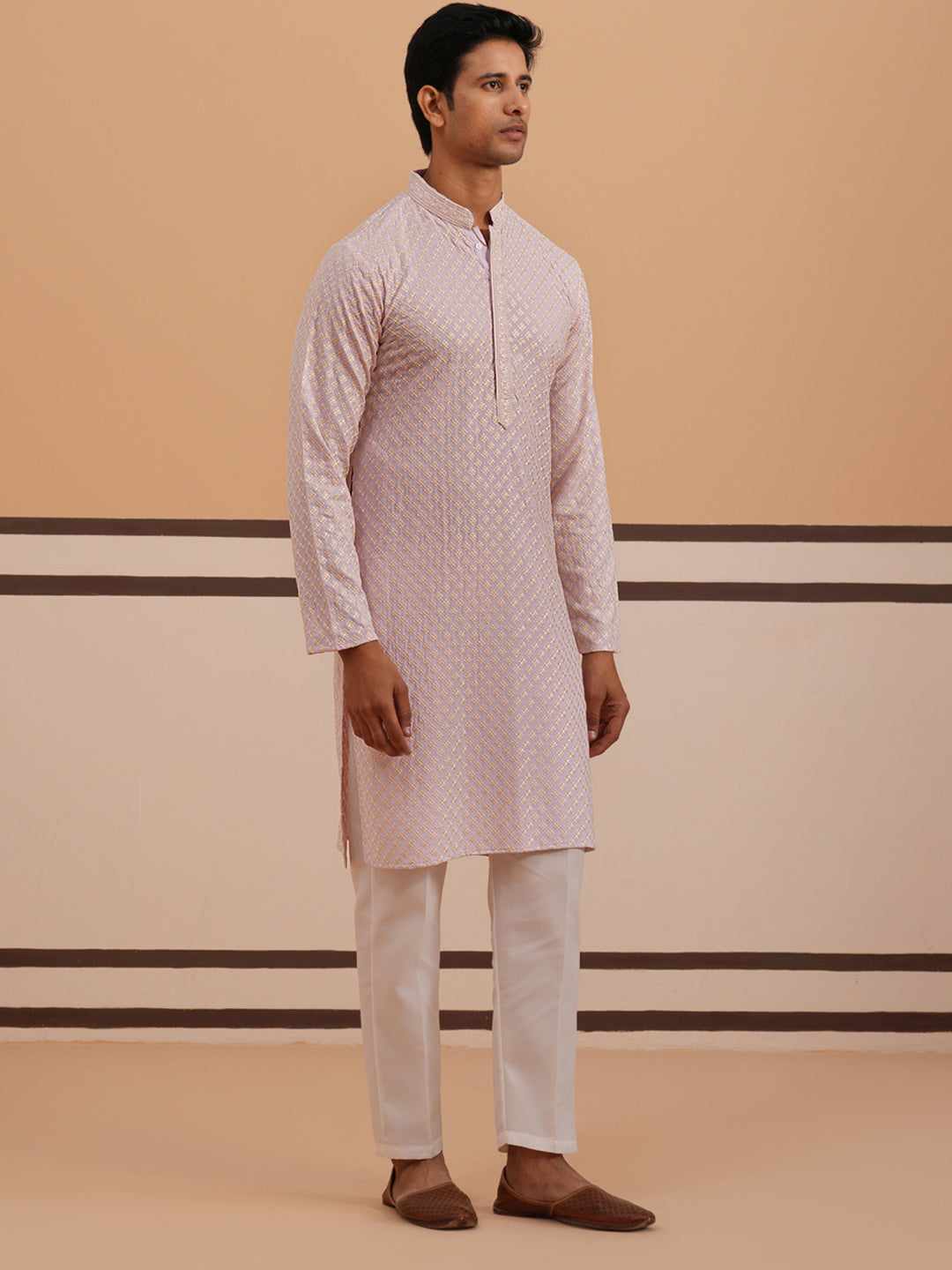 DesiQlo Men Embroidered Kurta Pyjama Set - Purple - 65KP_P_5330Purple_