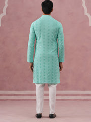 Sequin-Embellished Rayon Embroidered Kurta Pyjama (65KP P 5331 Green ) [FF] [O-6]