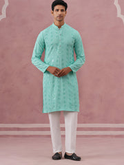 Sequin-Embellished Rayon Embroidered Kurta Pyjama (65KP P 5331 Green ) [FF] [O-6]