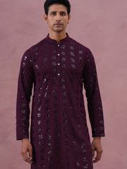 Sequin-Embellished Rayon Embroidered Kurta Pyjama (65KP P 5331 Purple ) [FF] [O-6]