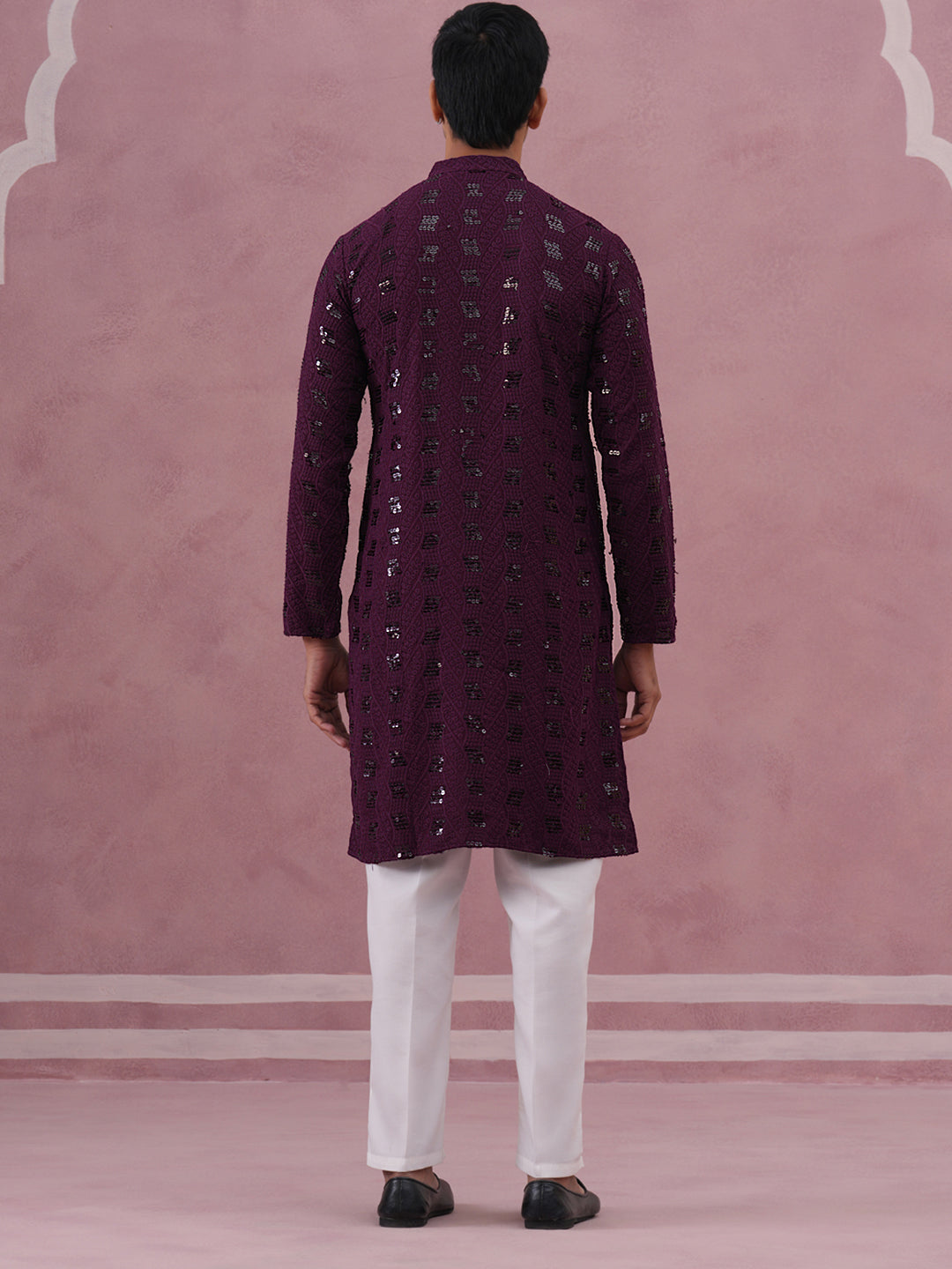 DesiQlo Men Embroidered Kurta Pyjama Set - Purple - 65KP_P_5331Purple_