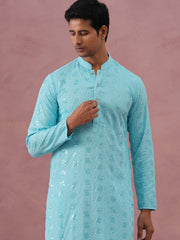 Sequin-Embellished Rayon Embroidered Kurta Pyjama ( 65KP P 5331 P 5331Sky ) [FF] [O-6]