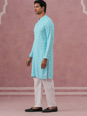 Sequin-Embellished Rayon Embroidered Kurta Pyjama ( 65KP P 5331 P 5331Sky ) [FF] [O-6]