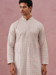 Men’s Rayon Sequin Embroidered Kurta Pyjama (65KP P 5332 Beige ) [FF] [E-8-7]