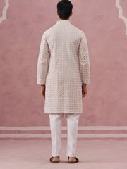 Men’s Rayon Sequin Embroidered Kurta Pyjama (65KP P 5332 Beige ) [FF] [E-8-7]