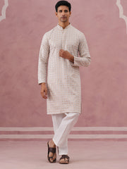 Men’s Rayon Sequin Embroidered Kurta Pyjama (65KP P 5332 Beige ) [FF] [E-8-7]