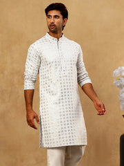 Men’s Rayon Sequin Embroidered Kurta Pyjama ( 65KP 5332Grey )