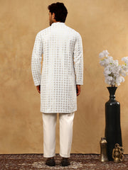 Men’s Rayon Sequin Embroidered Kurta Pyjama ( 65KP 5332Grey )