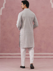 Men’s Rayon Sequin Embroidered Kurta Pyjama (65KP P 5332 Grey ) [FF] [E-8-7]