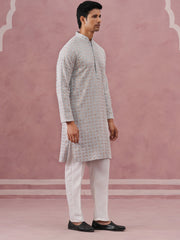 Men’s Rayon Sequin Embroidered Kurta Pyjama (65KP P 5332 Grey ) [FF] [E-8-7]