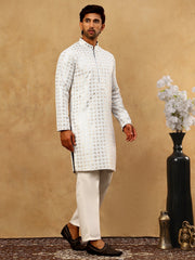 Men’s Rayon Sequin Embroidered Kurta Pyjama ( 65KP 5332Grey )