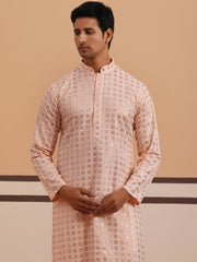 Men’s Rayon Sequin Embroidered Kurta Pyjama ( 65KP P 5332 P 5332Peach ) [FF] [E-8-7]