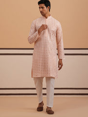Men’s Rayon Sequin Embroidered Kurta Pyjama ( 65KP P 5332 P 5332Peach ) [FF] [E-8-7]