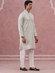 Men’s Rayon Sequin Embroidered Kurta Pyjama ( 65KP P 5332 P 5332Pista ) [FF] [E-8-7]