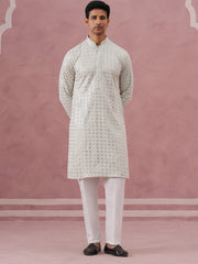 Men’s Rayon Sequin Embroidered Kurta Pyjama ( 65KP P 5332 P 5332Pista ) [FF] [E-8-7]