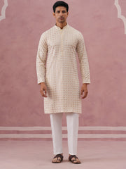 Men’s Rayon Sequin Embroidered Kurta Pyjama (65KP P 5332 Yellow ) [FF] [E-8-7]