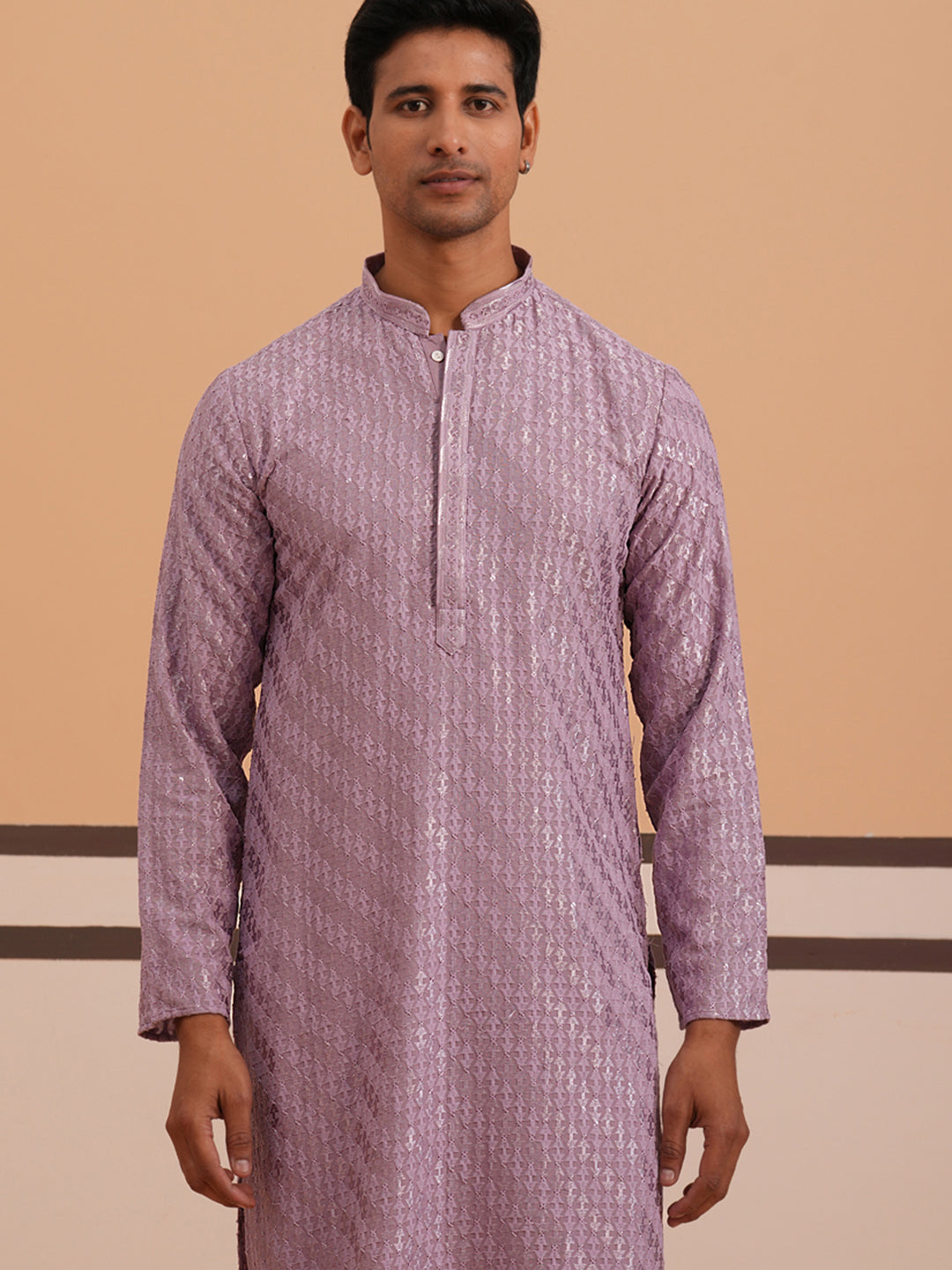DesiQlo Men Embroidered Kurta Pyjama Set - Purple - 65KP_P_5333Purple_