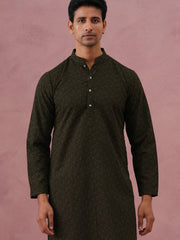 Traditional Cotton Blend Embroidered Kurta Pyjama ( 65KP P 5334 P 5334Olive ) [FF] [F-1-2-3-4]