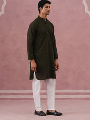 Traditional Cotton Blend Embroidered Kurta Pyjama ( 65KP P 5334 P 5334Olive ) [FF] [F-1-2-3-4]