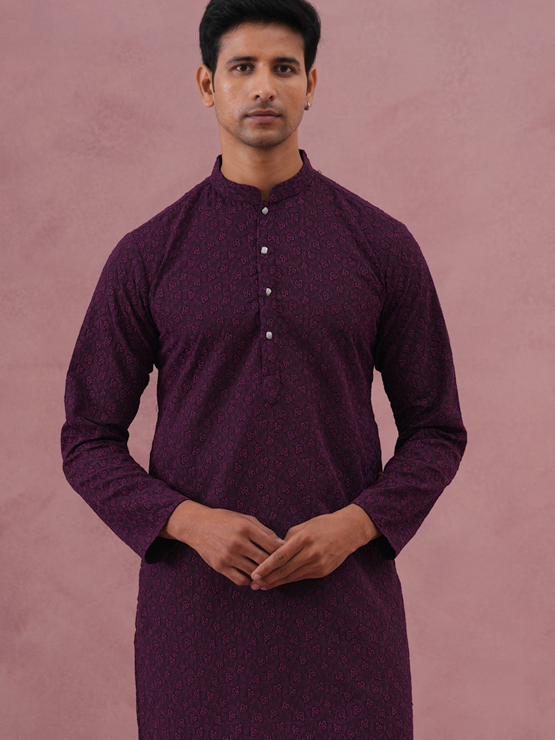DesiQlo Men Embroidered Kurta Pyjama Set - Purple - 65KP_P_5334Purple_