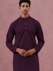 Traditional Cotton Blend Embroidered Kurta Pyjama (65KP P 5334 Purple ) [FF] [F-1-2-3-4]