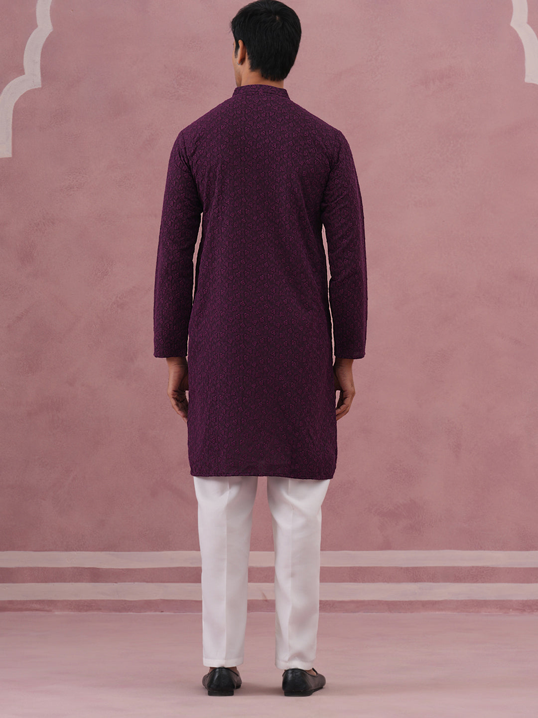 DesiQlo Men Embroidered Kurta Pyjama Set - Purple - 65KP_P_5334Purple_