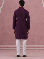 Traditional Cotton Blend Embroidered Kurta Pyjama (65KP P 5334 Purple ) [FF] [F-1-2-3-4]