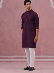 Traditional Cotton Blend Embroidered Kurta Pyjama (65KP P 5334 Purple ) [FF] [F-1-2-3-4]