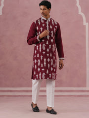 Silk Blend Ethnic Embroidered Kurta Pyjama for Men ( 65KP P 5335 P 5335Maroon ) [FF] [B-1-2]
