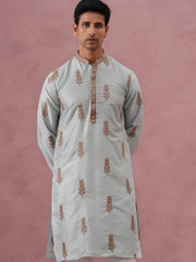 Men's Silk Blend Embroidered Kurta Pyjama Set ( 65KP P 5336 P 5336Sky ) [FF] [J-1]