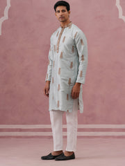 Men's Silk Blend Embroidered Kurta Pyjama Set ( 65KP P 5336 P 5336Sky ) [FF] [J-1]