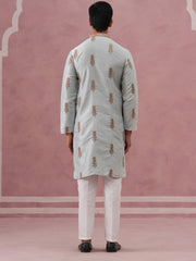 Men's Silk Blend Embroidered Kurta Pyjama Set ( 65KP P 5336 P 5336Sky ) [FF] [J-1]