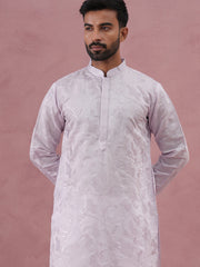 Men's Embroidered Silk Blend Kurta Pyjama Set ( 65KP P 5338 P 5338Lavender ) [FF] [A-1-4]