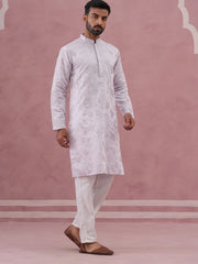 Men's Embroidered Silk Blend Kurta Pyjama Set ( 65KP P 5338 P 5338Lavender ) [FF] [A-1-4]
