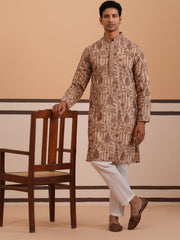 Men’s Ethnic Embroidered Kurta Pyjama (65KP P 5339 Brown ) [FF] [P-12]