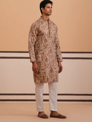 Men’s Ethnic Embroidered Kurta Pyjama (65KP P 5339 Brown ) [FF] [P-12]